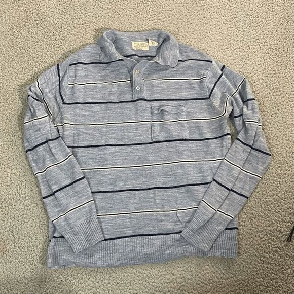 Vintage 90's Men’s Polo Shirt Long Sleeve Striped Blue Collar Gimble XL - Picture 1 of 6